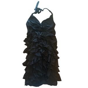 Express Small Black Halter Dress Sleeveless Ruffled Party Cocktail Dress Mini‎